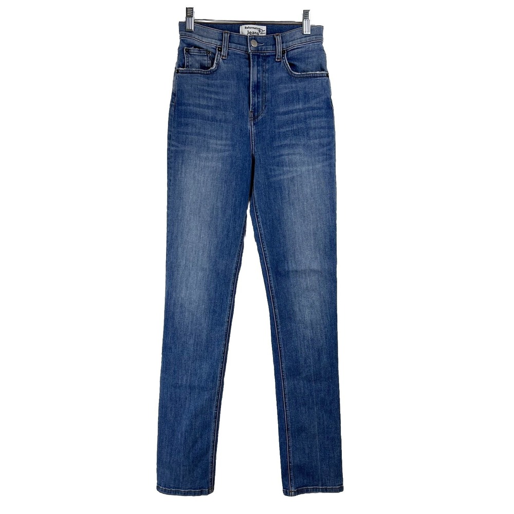 Reformation Audrey High‎ Straight Jeans Cyprus Wash Organic Stretch Denim 25 - Picture 2 of 9